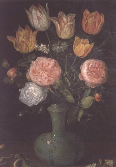 Vas med blommor med diamanter på bordet av Jan the Elder Brueghel