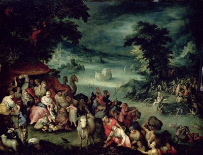 The Great Flood (oil on copper) av Jan the Elder copy Brueghel