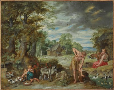 Adam på jobbet på ett fält, från Berättelsen om Adam och Eva av Jan Brueghel the Younger