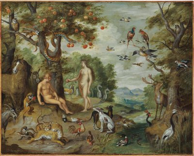 Adams frestelse, från berättelsen om Adam och Eva av Jan Brueghel the Younger