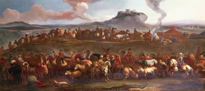 En turkisk husvagn i ett landskap (olja på duk) av Jan van (attr. to) Huchtenburgh