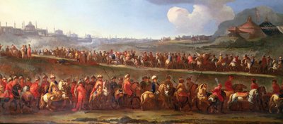 En turkisk karavan utanför Konstantinopel (olja på duk) av Jan van (attr. to) Huchtenburgh