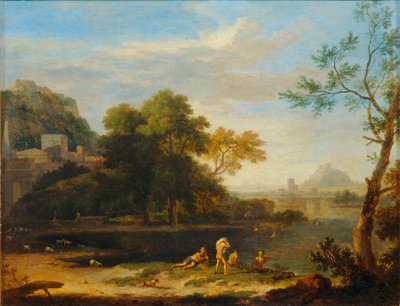 Paysage avec baigneurs - Landskap med badande ... av Jan van (follower of) Huysum