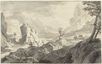Imaginärt bergslandskap av Jan van Aken