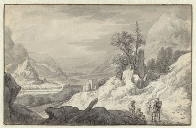 Bergslandskap med en floddal av Jan van Aken