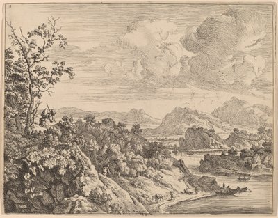 Utsikt över floden Rhen av Jan van Aken after Herman Saftleven