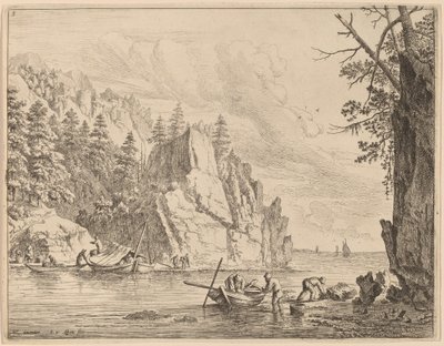 Utsikt över floden Rhen av Jan van Aken after Herman Saftleven