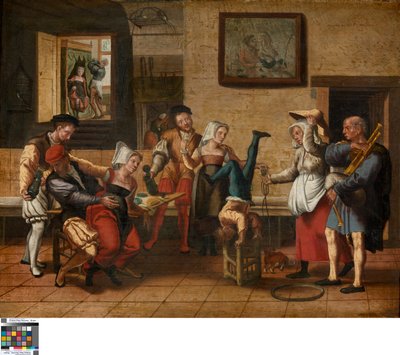 Pubscen (olja på trä) av Jan van Amstel