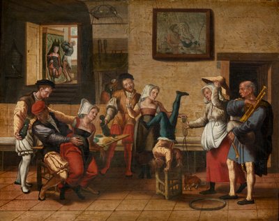 Pubscen (olja på trä) av Jan van Amstel