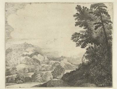 Landskap med får på kullen och träd Landskap (serietitel) av Jan van Brosterhuyzen