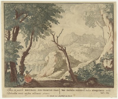 Herde och herdinna vilar vid ett träd Scener ur Virgils diktsamling Bucolica (serietitel) av Jan van Call (I)