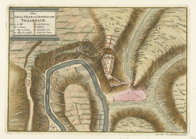 Karta över byn och slottet Trarbach, 1704 Plan de la Ville et: Chateau: de Traarbach (titel på objekt) av Jan van Call (II) (attributed to)