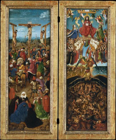 Korsfästelsen; The Last Judgment, c.1440-41 (olja på duk överförd från trä) av Jan van Eyck