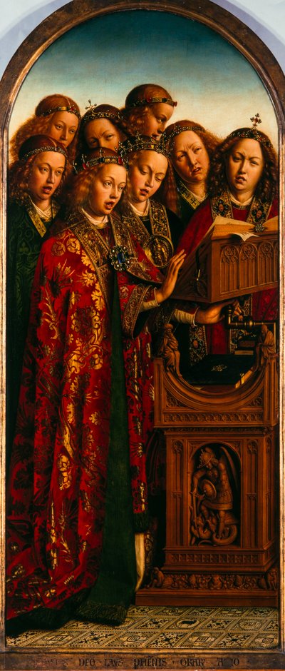 Gents altartavla. Adoration of the Mystic Lamb: Singing angels, 1432. av Jan van Eyck