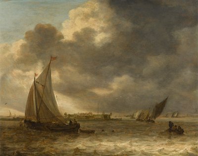 Ett flodlandskap med segelfartyg av Jan van Goyen