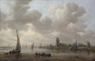 Utsikt över Maas med Dordrecht bortom av Jan van Goyen