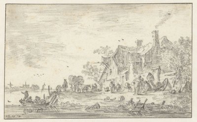Gård på stranden av en flod av Jan van Goyen