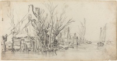 Stugor vid en flod av Jan van Goyen