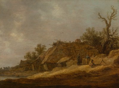 Förfallet bondgårdshus med bönder av Jan van Goyen