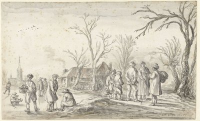 Figurer i en by på vintern av Jan van Goyen