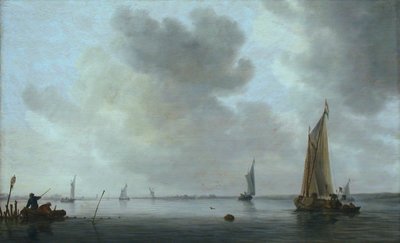 Fiskebåtar utanför en mynning av Jan van Goyen