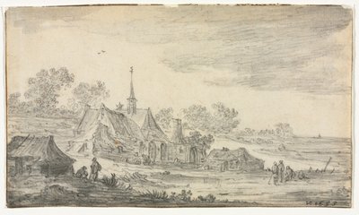 Grupp av byggnader på en strand av Jan van Goyen
