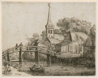 Träbro, blad 4 ur serien ”Olika landskap” av Jan van Goyen