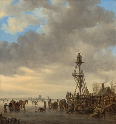 Isscen nära ett observationstorn av trä av Jan van Goyen