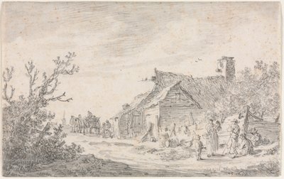 Landskap med stuga och figurer av Jan van Goyen