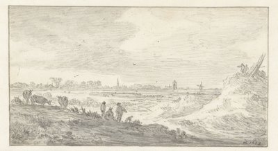 Landskap med figurer på en dyn av Jan van Goyen
