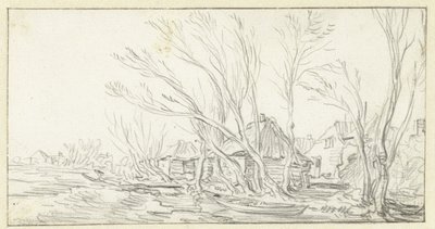 Landskap med krokiga kala träd för gårdar av Jan van Goyen