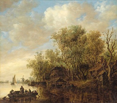 Flodlandskap med en färja av Jan van Goyen