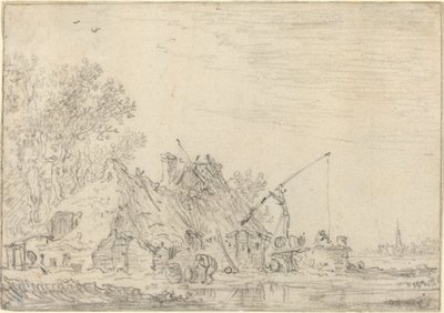Rustikt hus med brunn av Jan van Goyen