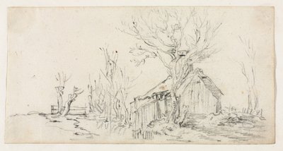 Skiss av landskap med stuga av Jan van Goyen