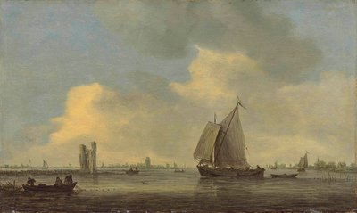 Utsikt över floden Merwede och ruinen av Huis te Merwede; i bakgrunden Dordrecht av Jan van Goyen
