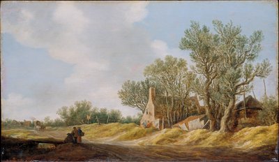 Bygata med vilande människor vid en bro av Jan van Goyen