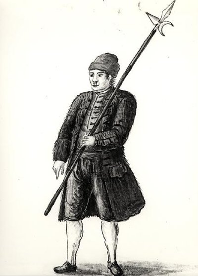 A Workman from the Venetian Arsenal (akvarell på papper) (s/v foto) av Jan van Grevenbroeck