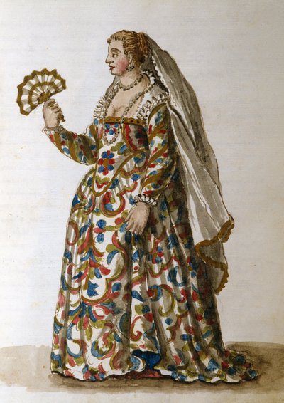 En gentlewoman i frack, hustru till en dignitär (penna & bläck och wc på papper) av Jan van Grevenbroeck