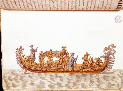 En kunglig gondol - Akvarellteckning och tusch från manuskriptet "Venitianernas seder"" av Jan van Grevenbroek (eller Giovanni Grevenbroich (Grevenbroich) (1731-1807) av Jan van Grevenbroeck