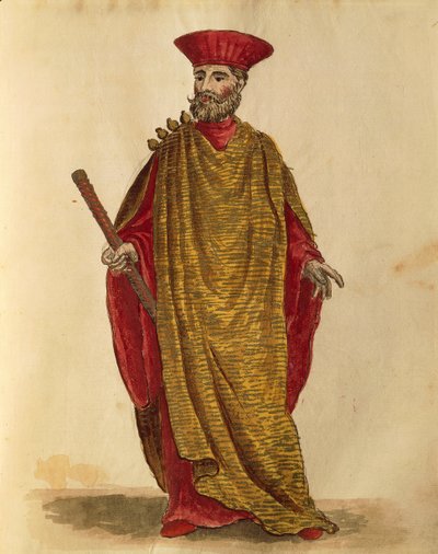 Capitano Generale Da Mar (generalkapten för flottan) av Serenissima Republiken Venedig, av Jan van Grevenbroeck eller Giovanni Grevembroch (1731-1807), Gli Donne de Veneziani, från illustrerad kostymbok, akvarell av Jan van Grevenbroeck