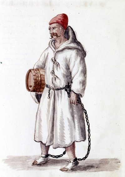 Galerian från 1600-1700-talet. Akvarellteckning och tusch från manuskriptet "Venitianernas seder"" av Jan van Grevenbroek (eller Giovanni Grevenbroich (Grevenbroich) (1731-1807) av Jan van Grevenbroeck