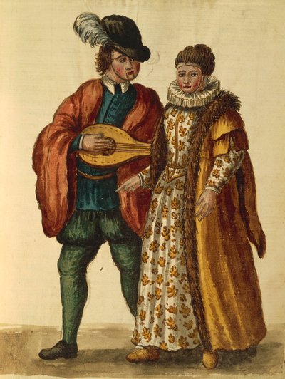 Gli Abiti de Veneziani av Jan van Grevenbroeck eller Giovanni Grevembroch, illustrerad bok med kostymer och masker, akvarell av Jan van Grevenbroeck