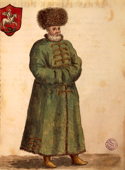 Muskovitisk ambassadör, av Jan van Grevenbroeck eller Giovanni Grevembroch (1731-1807), Gli Donne de Veneziani, från illustrerad kostymbok, akvarell av Jan van Grevenbroeck