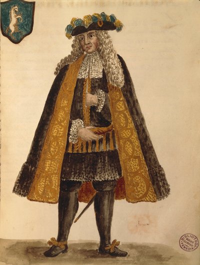 balozi wa Sardinian, na Jan van Grevenbroeck au Giovanni Grevembroch (1731-1807), Gli Donne de Veneziani, kutoka kwa kitabu kilichoonyeshwa cha mavazi, rangi ya maji. av Jan van Grevenbroeck