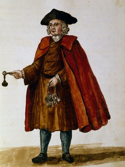 Säljare av nycklar till privata loger för teaterföreställningar, akvarell av Giovanni Grevembroch, Italien av Jan van Grevenbroeck