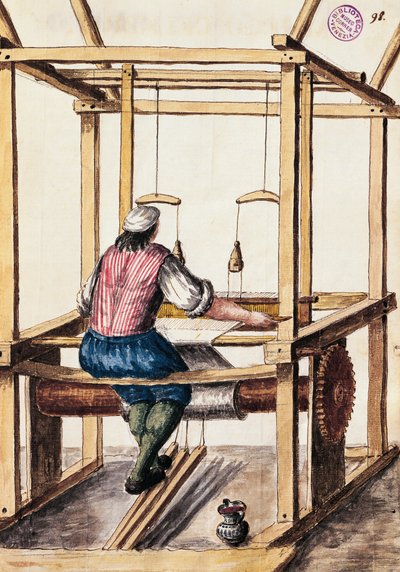 Weaver, Illustration av Jan van Grevenbroeck (1731-1807) från The dress of the Venetians manuscript, Italy av Jan van Grevenbroeck