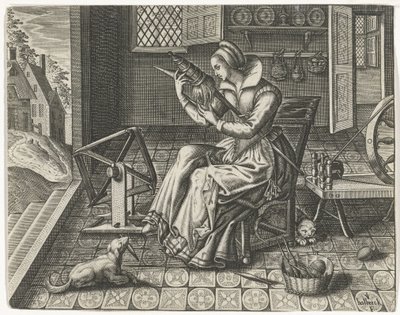 Spinster i en interiör av Jan van Halbeeck