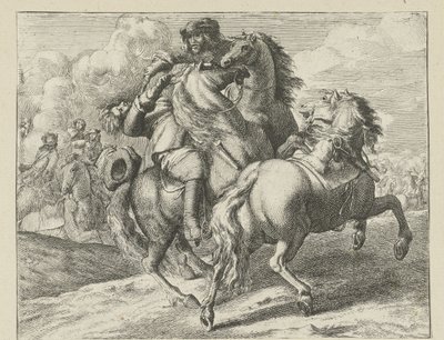 Soldat skjuten på hästryggen Cavalry Scenes (serietitel) av Jan van Huchtenburg (possibly copy after)