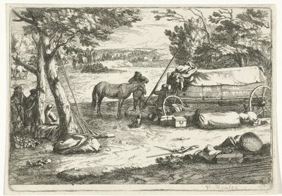 Landskap med vagn och figurer av Jan van Huchtenburg