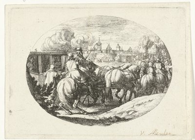 Armé och vagnar flyttar till staden Militära scener från livet av Ludvig XIV, kung av Frankrike (serietitel) av Jan van Huchtenburg